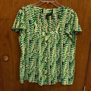 Sere Nade Green Leaf Print Women's Top Size Large